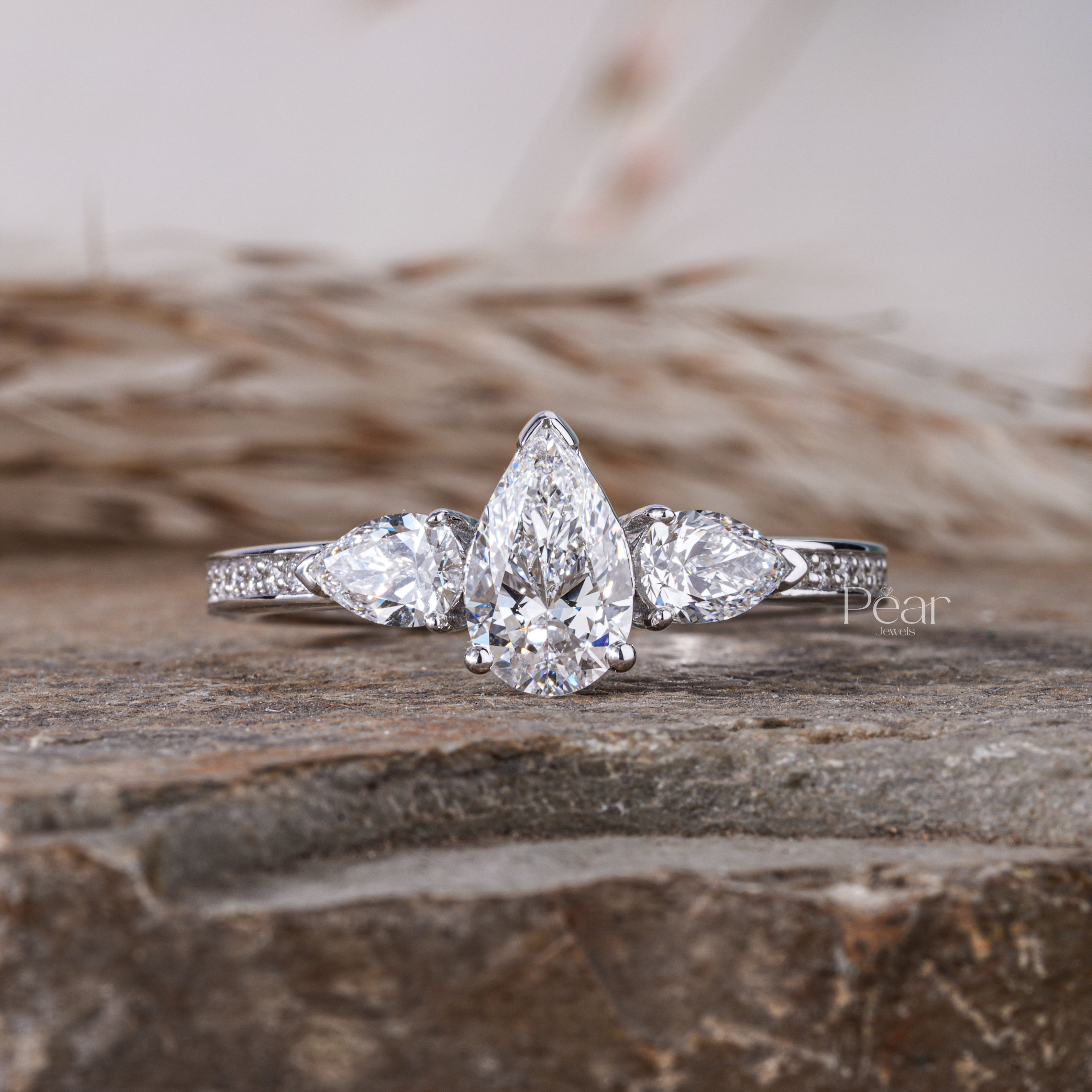 Pear Lab grown Diamond Three Stone Ring - Pear Jewels